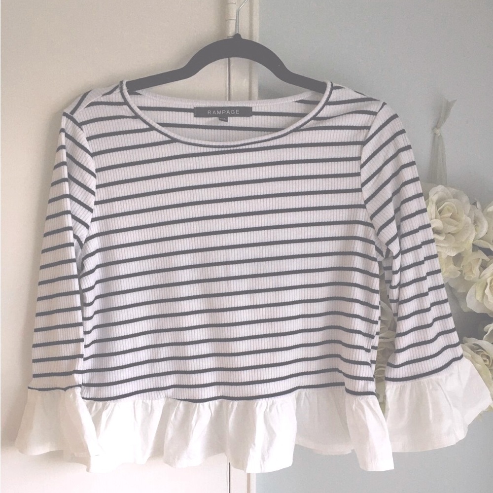 Rampage Grey and White Striped Long Sleeve Shirt Blouse